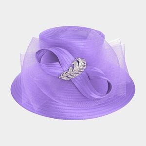 Lavender Rhinestone Feather Mesh Bow Organza Dressy Kentucky Derby Church Hat